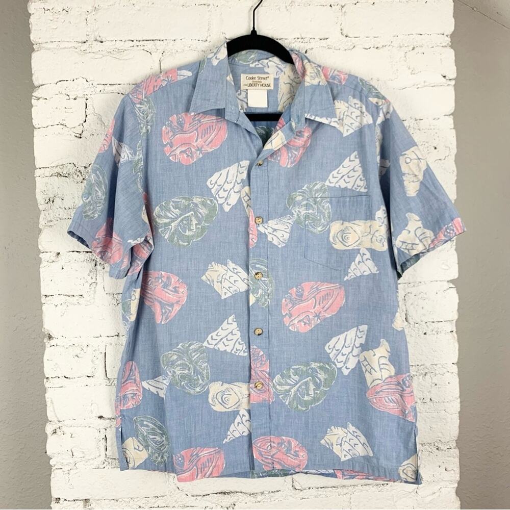 Liberty House Mens Vintage Hawaiian Button Down Short Sleeve Sea Shells M